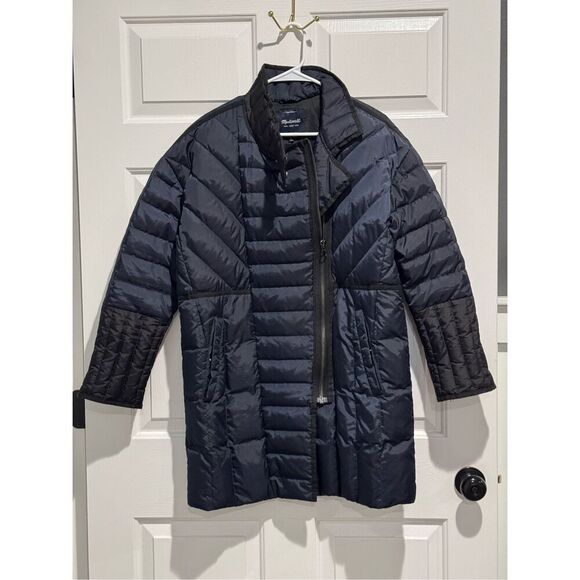 Madewell Navy Blue Quilted Full Zip Down Puffer High Collar Jacket Women's M - Picture 3 of 15